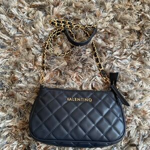 Valentino Black Quilted Crossbody Bag with Gold Accents